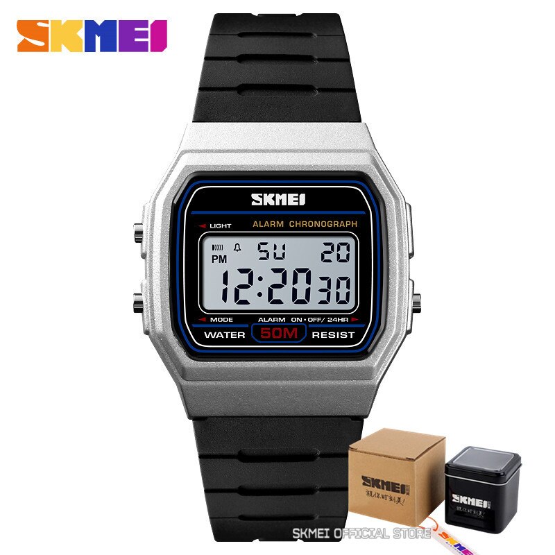 Skmei sporthorloges voor koppels, digitaal horloge, waterdicht, datum en week, dameshorloge, relogio feminino 1412: Zilver met doosje