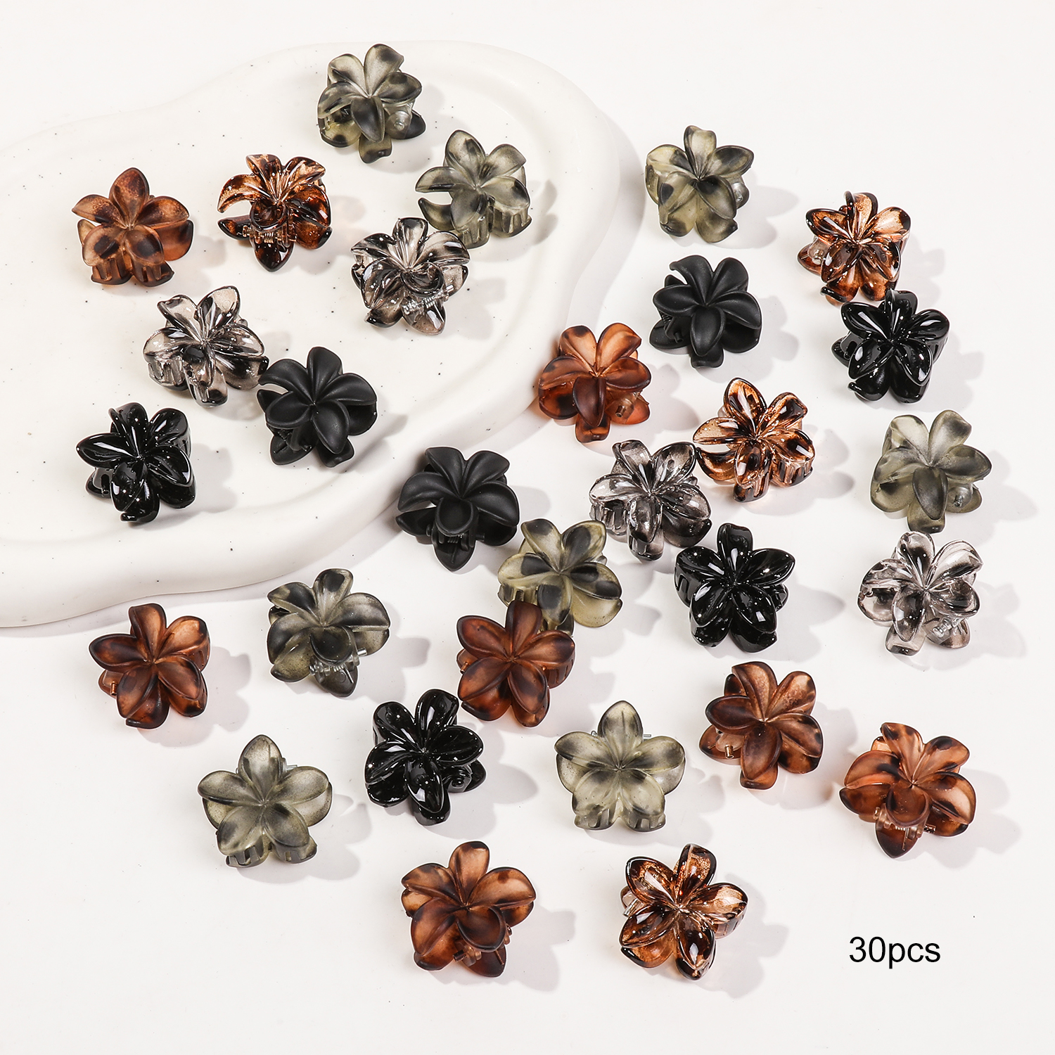 Paquete de mini pinzas para el cabello con flores para mujer: pinzas para peinar sin arrugas para flequillo y peinado pequeño: Plata