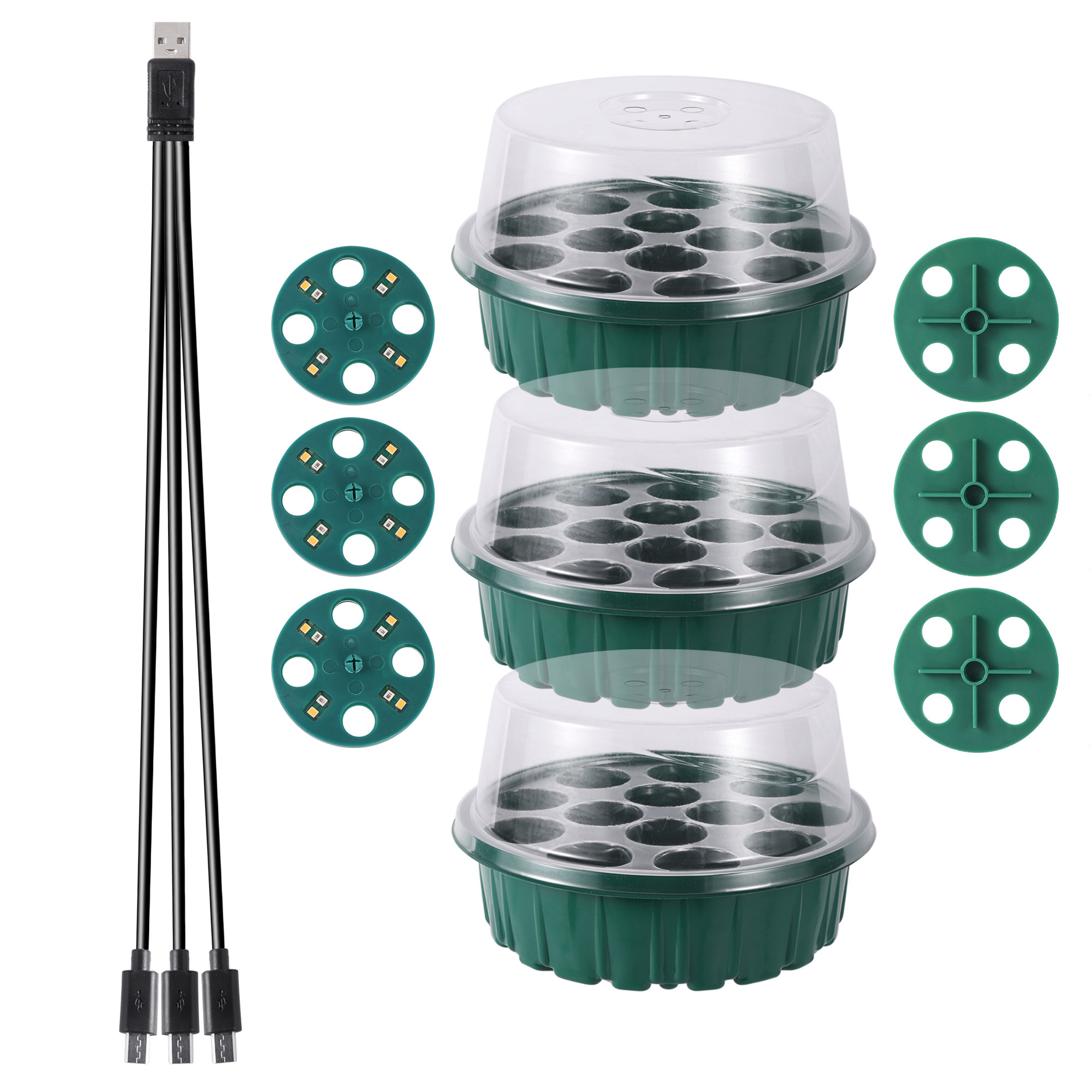 Caja de vivero de plántulas con luz LED de cultivo, bandeja de inicio de semillas, maceta de cría de plántulas, macetero de germinación de invernadero de jardín: Amarillo claro