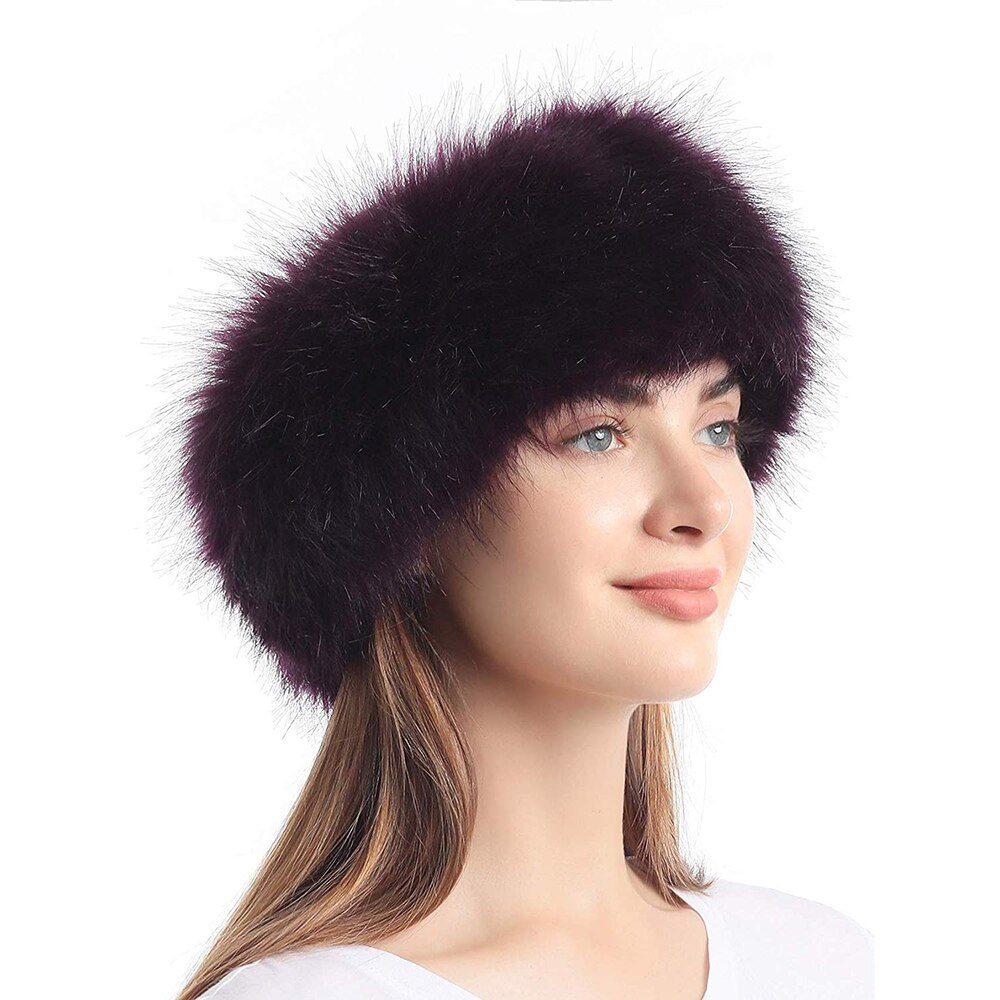 Faux Fur Hoofdband met Elastische voor vrouwen Winter Russische Stijl Earwarmer Oorbeschermer: Paars