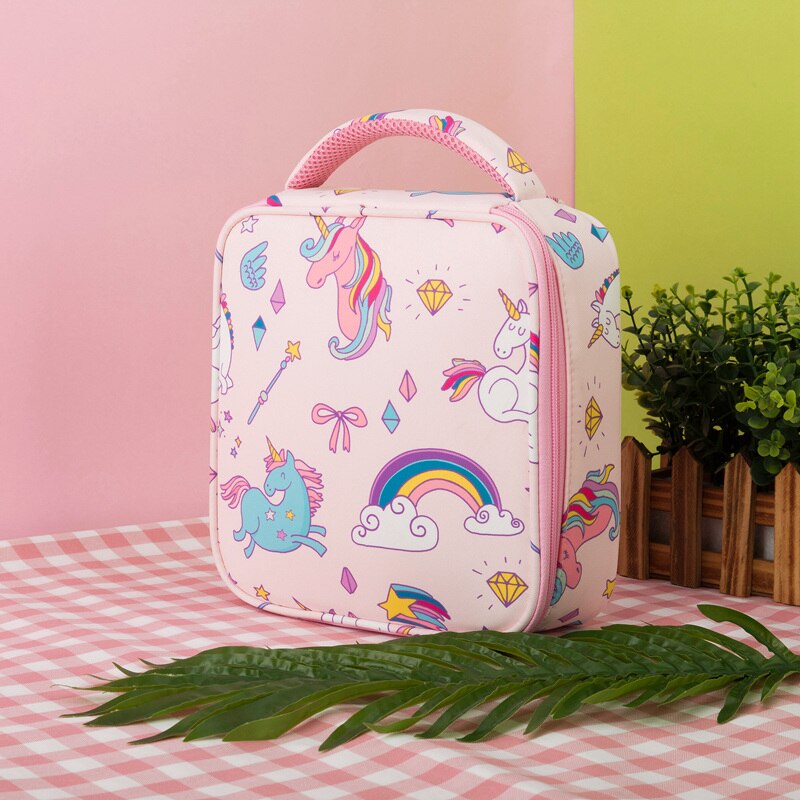 Heopono Cute Children Boys Girls Thermal Meal Food Carrier BPA free Reusable Eco Cartoon Unicorn Insulated Lunch Bag for Kids