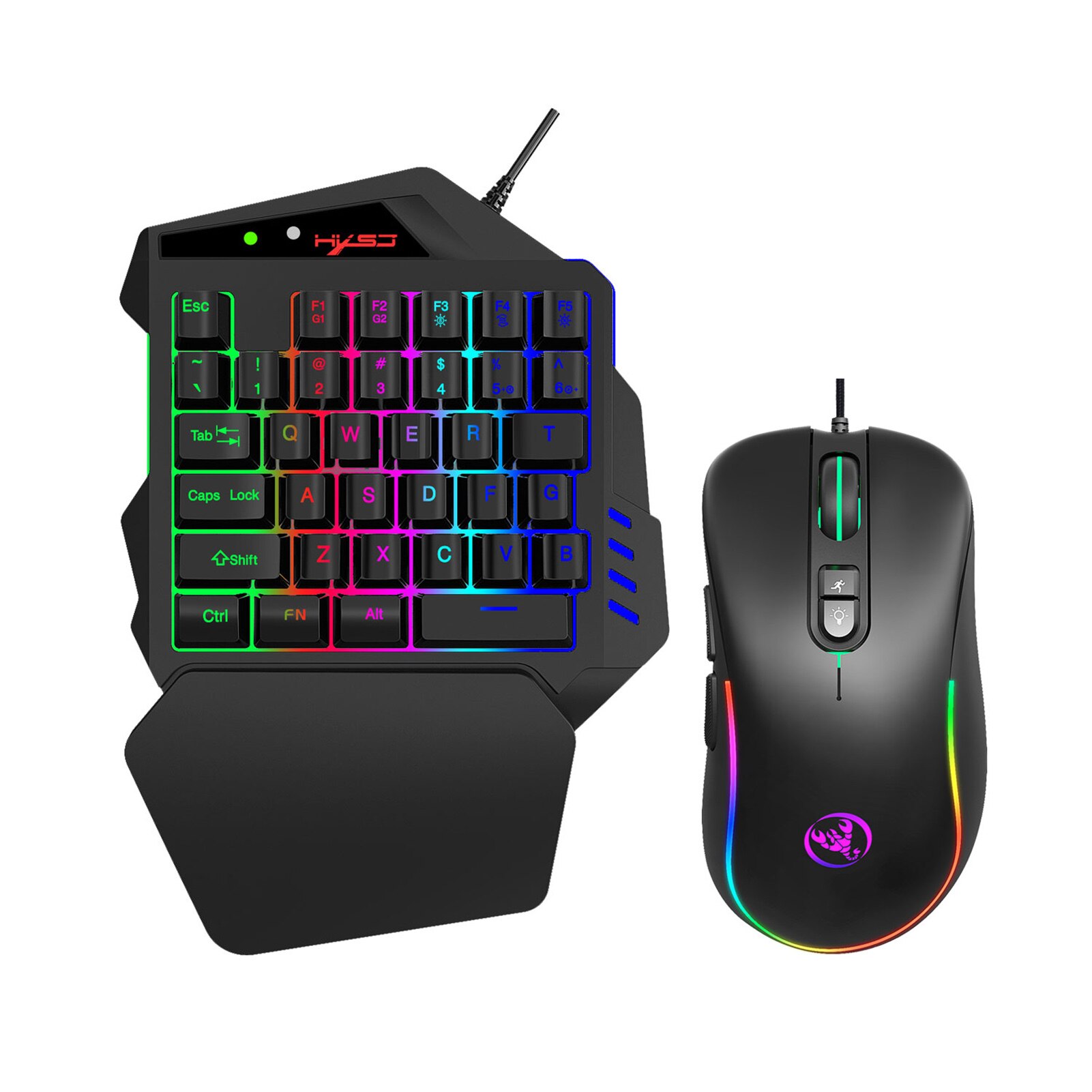 Gaming Mouse+One-handed Game Keyboard HXSJ J300+V500 Keyboard and Mouse Combo RGB Lighting Programmable