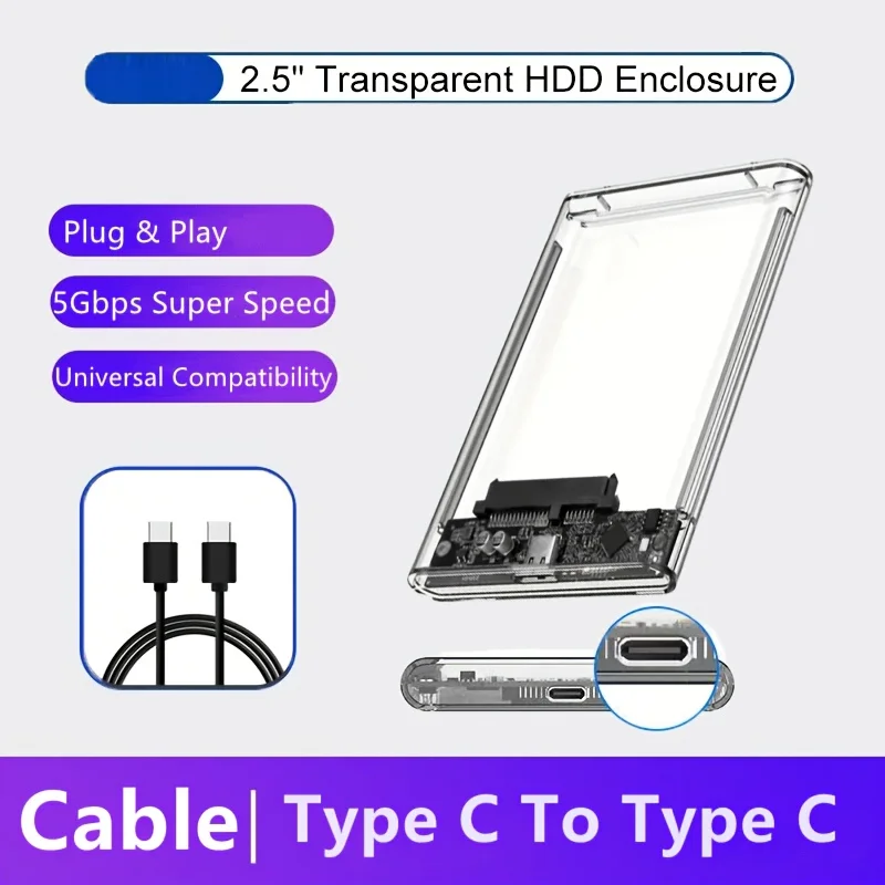 Transparent External Hard Drive Case 2.5 Inch HDD SSD Case Micro-B To USB3.1 4TB Drive Housing Compatible UASP SATA III Laptop: WHITE