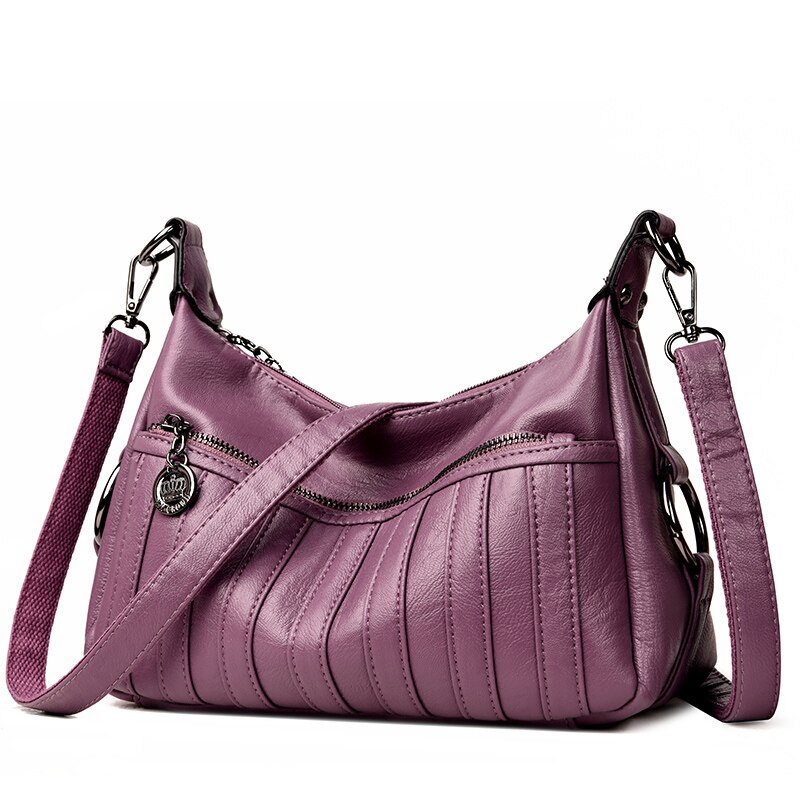 Vrouwen Bag Lederen Pu Vrouwen Handtassen Mode Streep Vrouwen Schouder Crossbody Tassen Vrouwen Messenger Bag: Paars