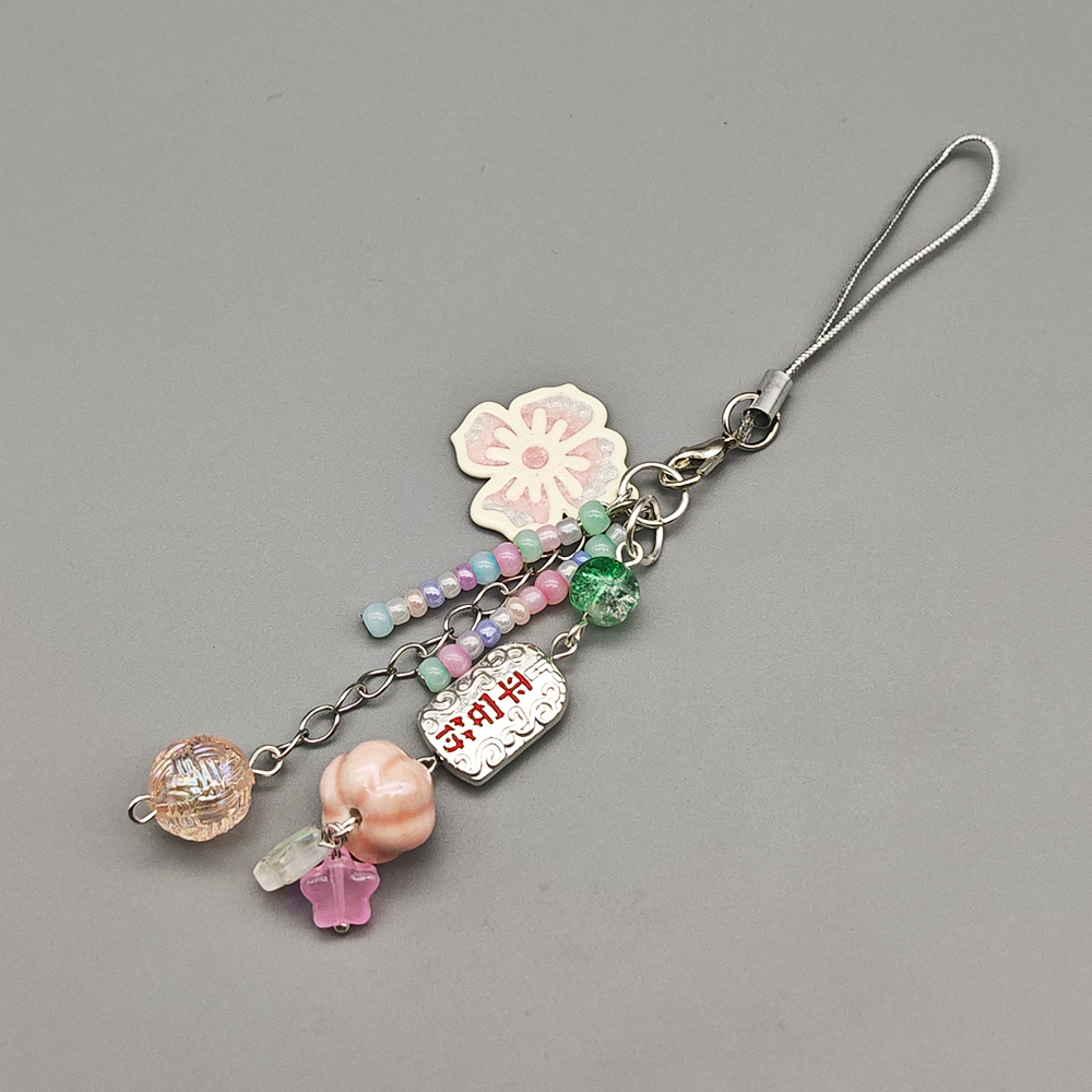 Correa con abalorio para teléfono Y2K, cordón de flores colorido de estilo chino Ins, colgante de bolsa de pez de la suerte personalizado para funda de Airpods, superventas