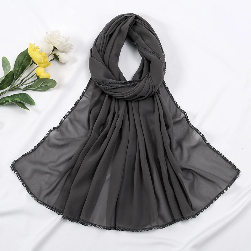 Premium Chiffon Hijab Sjaal Voor Vrouwen Tulband Sluier Kant Stiksel Sjaals Moslim Hijaabs Effen Kleur Vrouw Hoofddoek Sjaal Ramadan: Dusty Roze