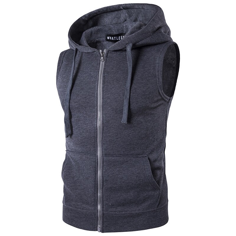 Mænd hætte vest forår herre hætte lynlås med lomme til mænd sweat vest jakke ensfarvet hætte vest herretøj