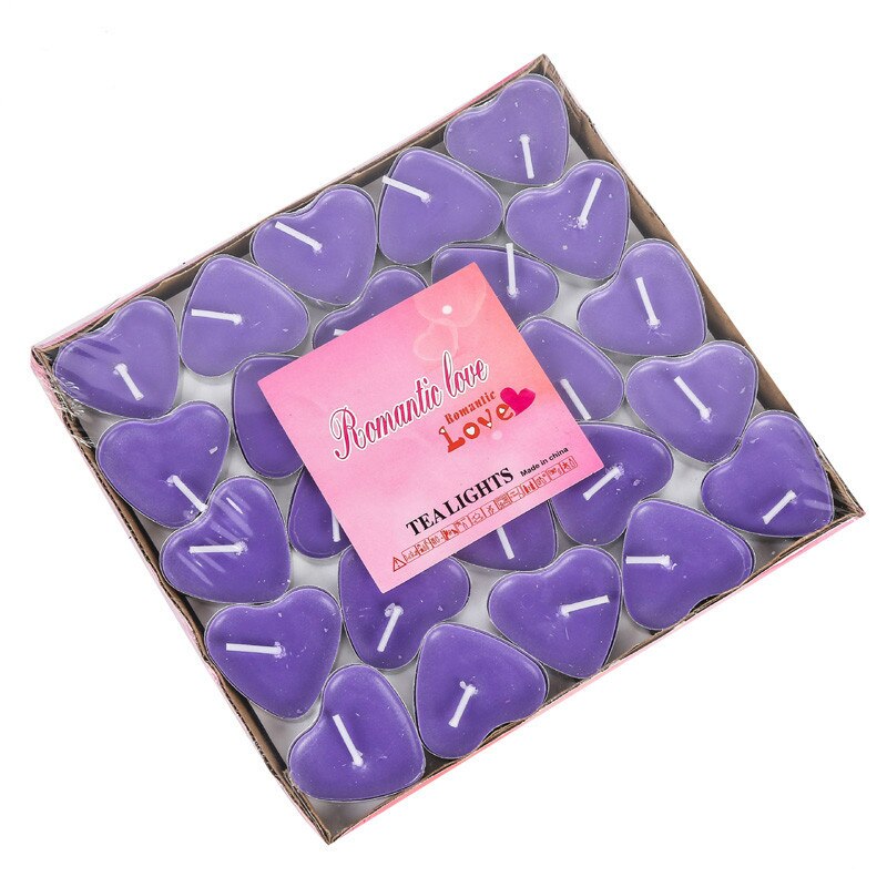 Tanabata – bougies en cire de thé pour anniversaire, 50 pièces, en vrac, coque en aluminium, sans fumée, parfumée en forme de cœur: Purple