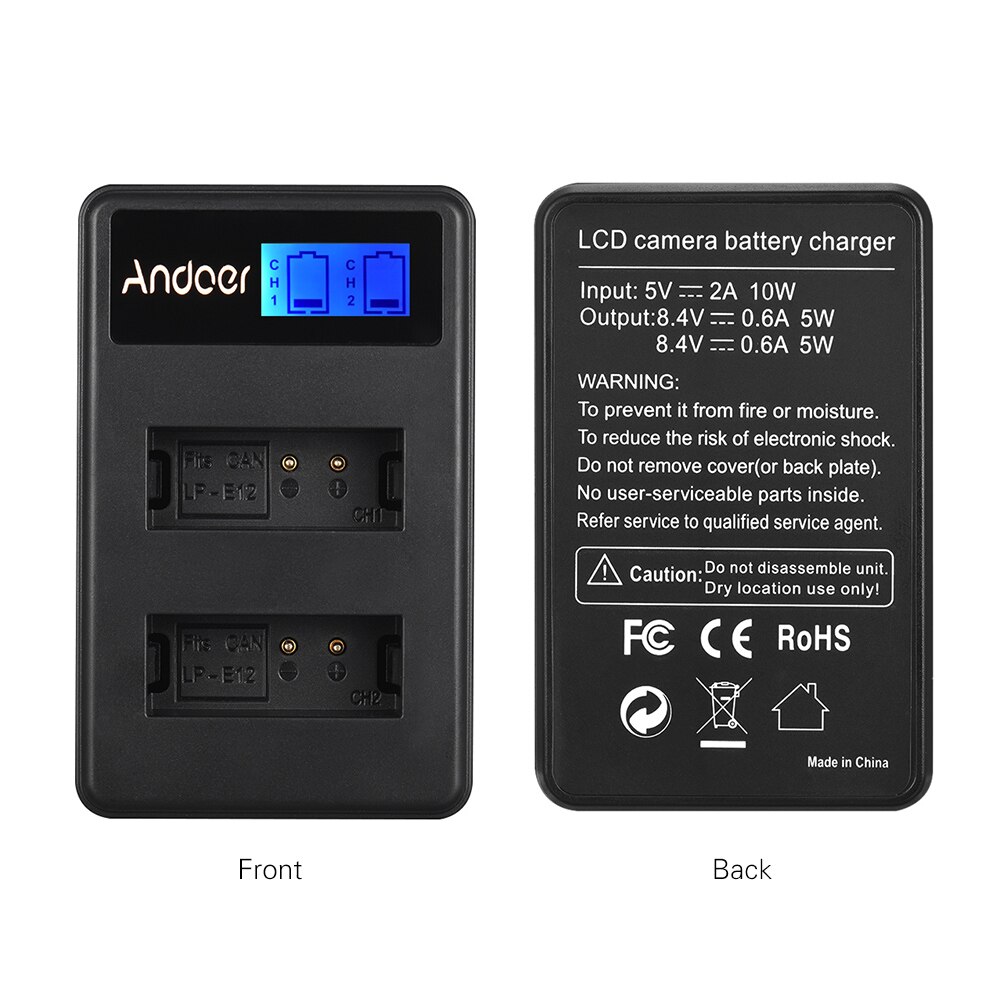 Andoer LCD2-LPE12 Compact Dual Channel LCD Camera Batterij Oplader USB Ingang Lcd Camera Batterij voor Canon