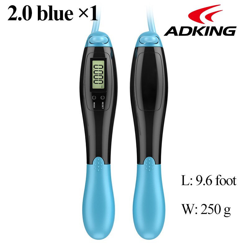 ADKING digital smart jump rope with accurate counter timer skipping rope for speed training body building non-slip wight loss: 2.0 rope blue 250g