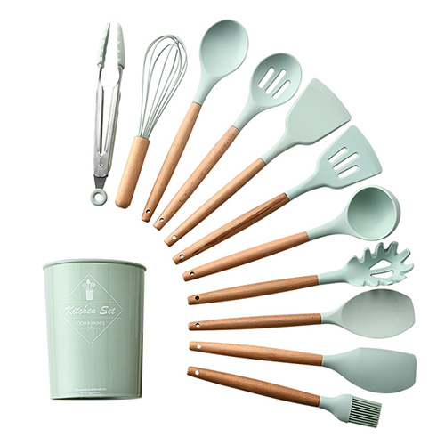 Geschirr 12Stck Silikon Kochen Utensilien einstellen Wärme beständig Küche Nicht-Stock Kochen Utensilien Backen Werkzeuge Mit Lagerung Kasten: Grün 12Stck