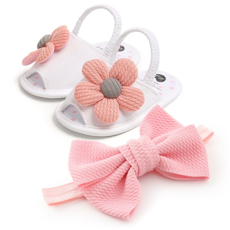 Fish mouth Sandals Baby Girls Shoes Sun Flower Newborn Bow Baby Girl Princess Sandals Cotton Shoes With Hair Band