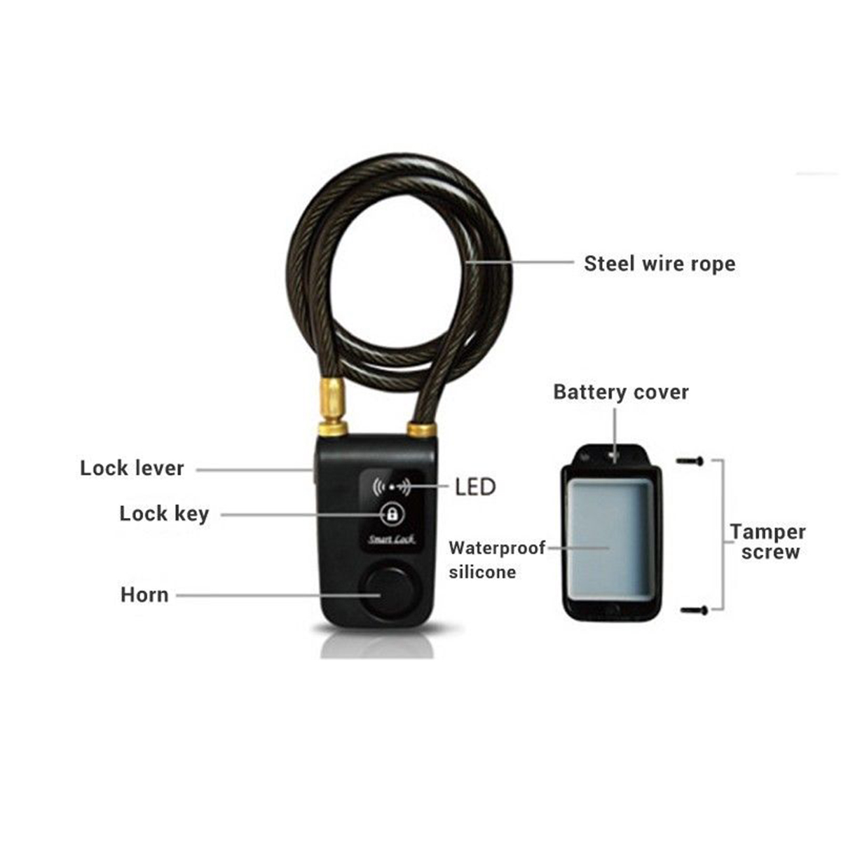 Smart Bluetooth Fiets Security Lock Anti Diefstal 105dB Alarm Perfect Voor Bike Motorcycle Gates