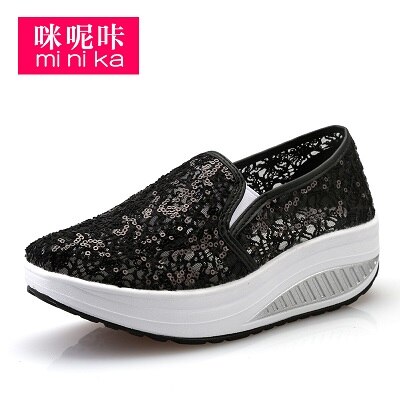 Women Outdoor Walking Shoes Breathable Mesh Sneakers Platform Height Increasing Exercise Shoes Sport Shoes AA40248: Black / 6.5