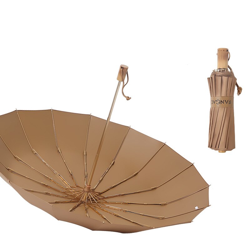 16K Color Coating Clear Umbrella Wooden Handle Folding Sun Umbrellas Rain Women Strong Windproof Men Umbrella Guarda Chuva: Coffee