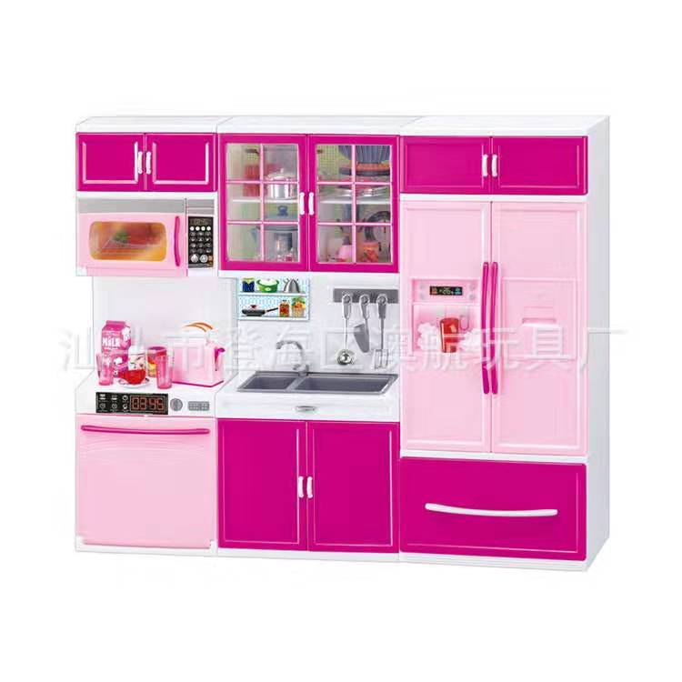 Pretend Play 3 in 1 Simulation Kitchen Set Cooking Cabinet Tool Tableware Dolls Suits Toys Puzzle Educational Doll for Girls: 6923-2