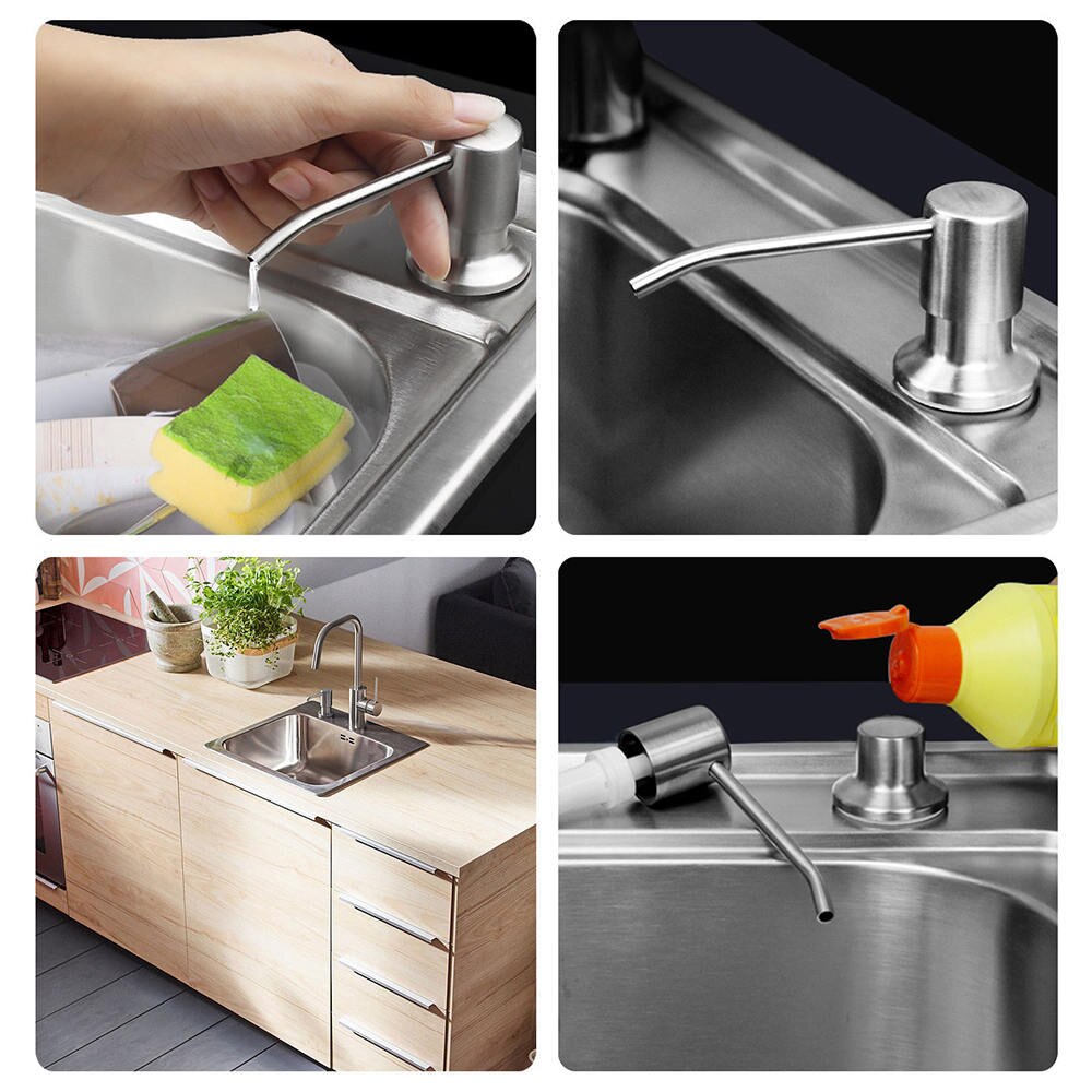 Soap Dispenser Kitchen Sink Soap Hand Liquid Pump Bottle 10.7" X 2.16" ABS+Stainless Steel Stainless Steel Soap Dispensers