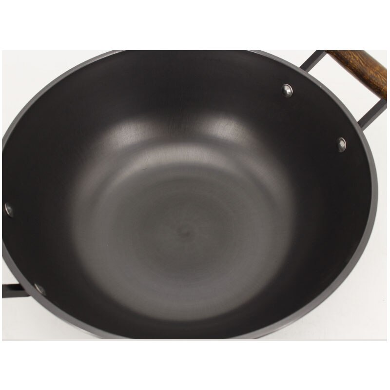 34cm Chinese Traditional Iron Wok Stew Pot with Wood Cover