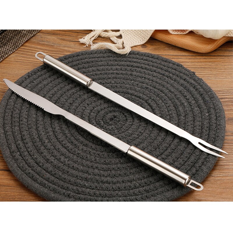 2 stk rustfrit stål grill kniv og gaffel bestik redskaber kød udskærings sæt grill værktøj dreng