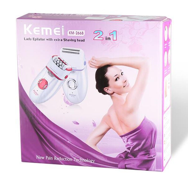kemei lady epilator with shaving head KM-2668 electric epilator 2 in 1 electric shaver rechargeable hair remover woman shaver