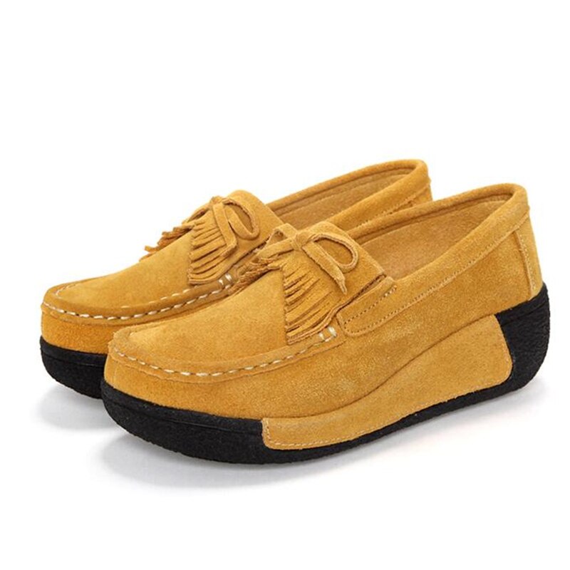 Leather Tassel Women Toning Shoes Height Increasing Swing Shoes Thick Soles Wedge Slimming Shoes Spring Autumn Women Lazy Shoes