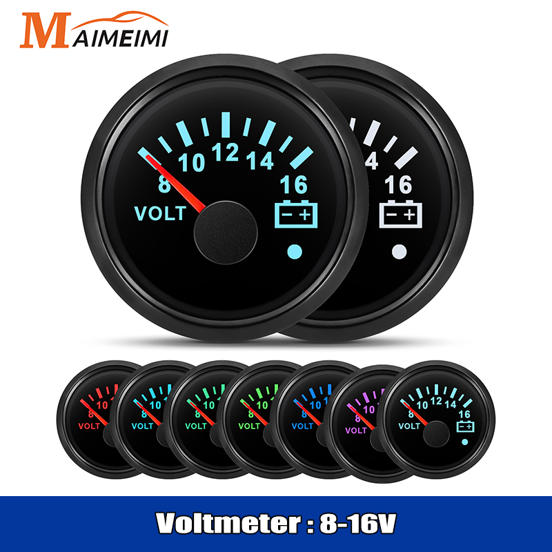 52mm Voltmeter 7 Farben Hintergrundbeleuchtung Spannung 8-16V 18-32V Volt Meter Gauge mit Warnlicht Universal für 12V 24V Boot Auto Marine: Dark Grau