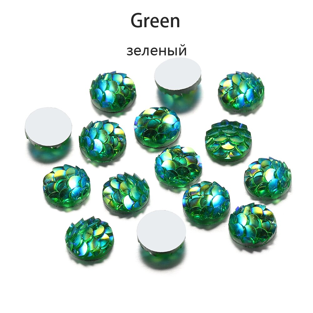 50Pcs 8mm Fish Scale Cabochons Flat Back Mermaid Resin Cabochon For Diy Jewelry Making Finding Supplies Accessories Bracelets: Green