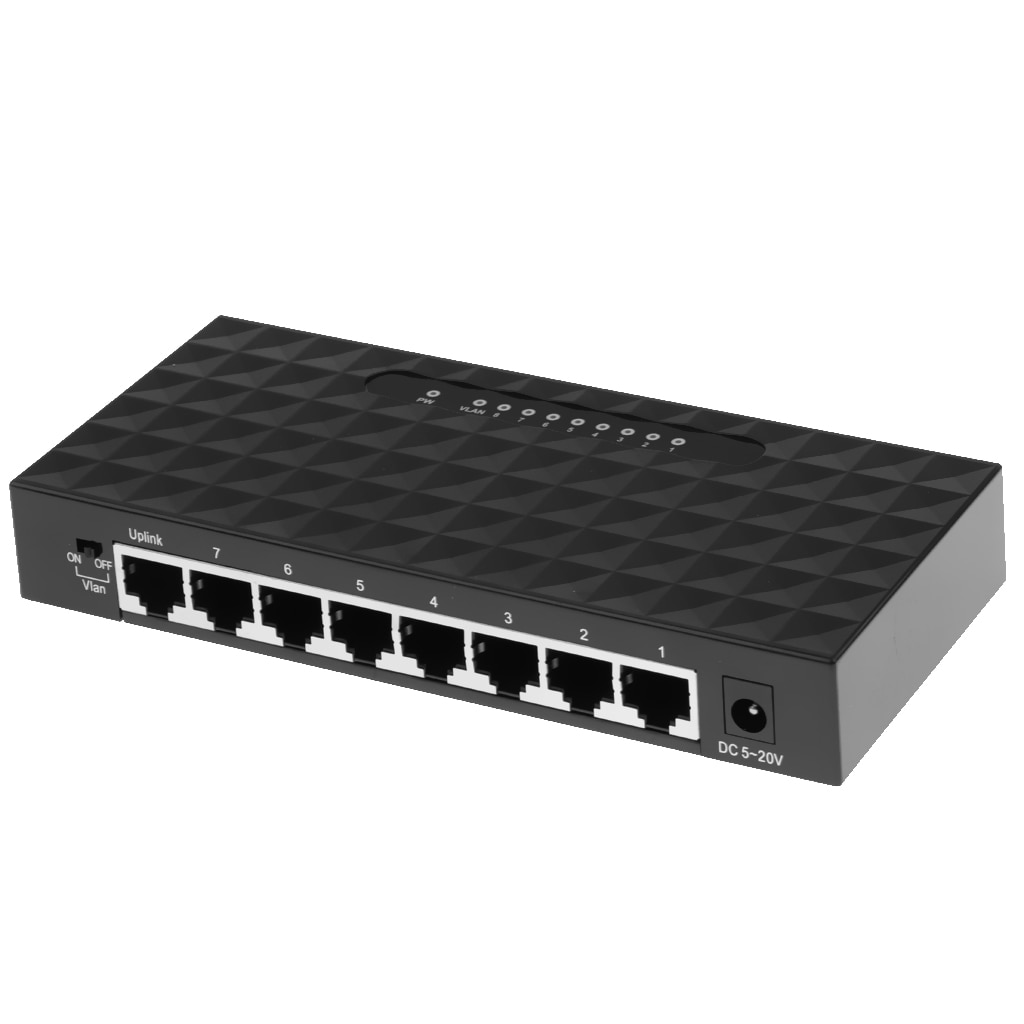 8-Port Fast Ethernet Desktop Plug-and-Play VLAN Switch Connect Router