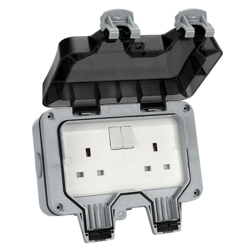 2 Gang Weatherproof Outdoor Garden Plug Box Cover Power Electric Socket Switch Dust Proof Power Outlet Accessories