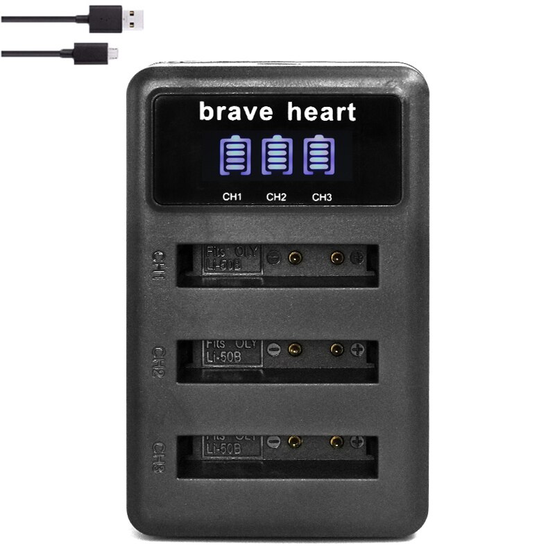 Batterie LI50B li 50B Li-50B avec 3lots de chargeur pour OLYMPUS SP 810 800UZ u6010 u6020 u9010 SZ14 SZ16 D755 u1010 SZ30 SZ20: charger