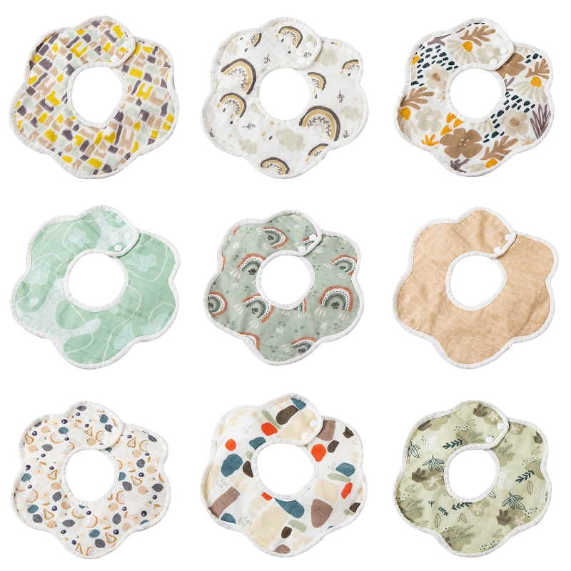 Zachte Minky Cartoon Gedrukt Baby Bib Nertsen Gestippelde Katoen Gaas Bloemblaadje Speeksel Handdoek