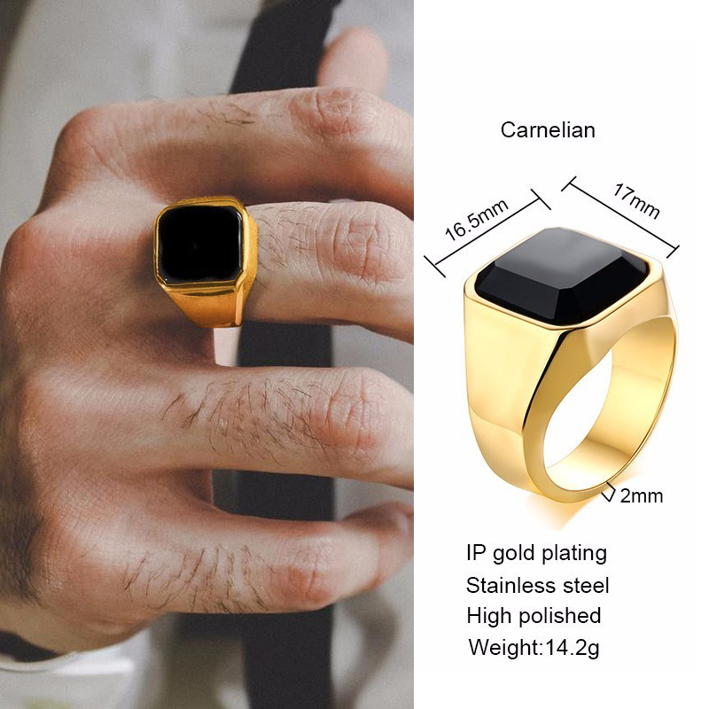 Anillos de sello de ojo de tigre para hombre, de alianzas de boda de acero inoxidable impermeable: 10 / Oro