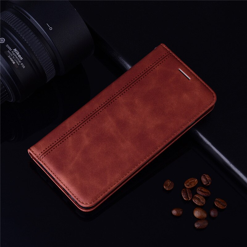 Voor xiaomi redmi 6a hoesje redmi 6 cover zachte siliconen achterkant redmi 6 leren flip case voor xiaomi redmi 6a 6 a a6 telefoonhoesjes: Redmi 6 / Bruin