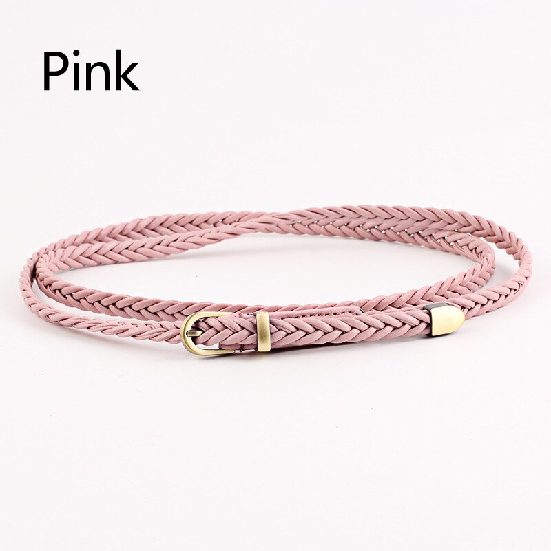 Cinturones de tejido fino para mujer, hebilla de Pin, cinturones de cuerda trenzados ajustados, informales, cadena de cintura delgada: Rosa