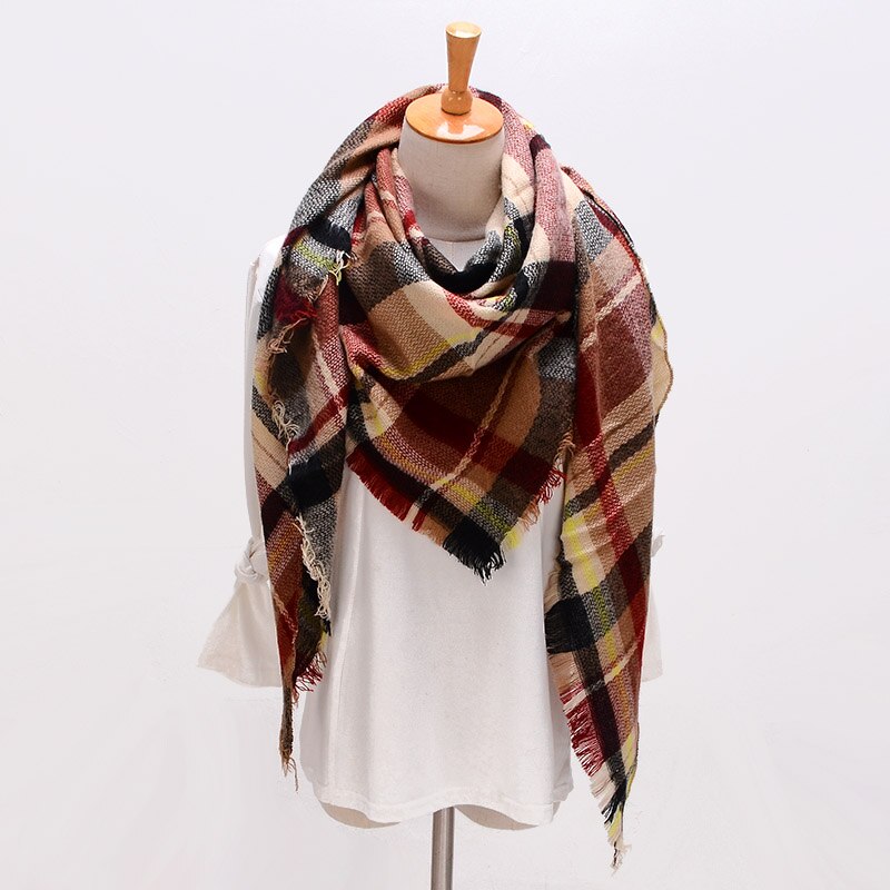 Écharpe triangulaire hijab d'été pour femmes, châle de marque en cachemire à carreaux, couverture  xs027-5: Style 16