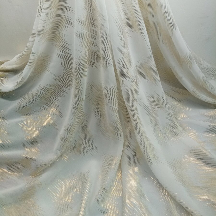 Stage Dancing Bronzing Chiffon Fabric Shiny Golden Stripe Fabric Bronzed Costume Material DIY stage cosplay Dress 1Meter