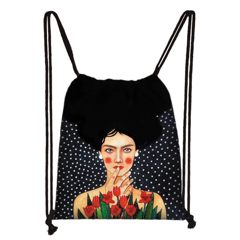 Retro Europese Olieverf Meisjes Tasje Mooie Bloemen Touw Zakken Meisjes Draagbare Rugzak Unisex Reizen Boodschappentassen: skd-painting04