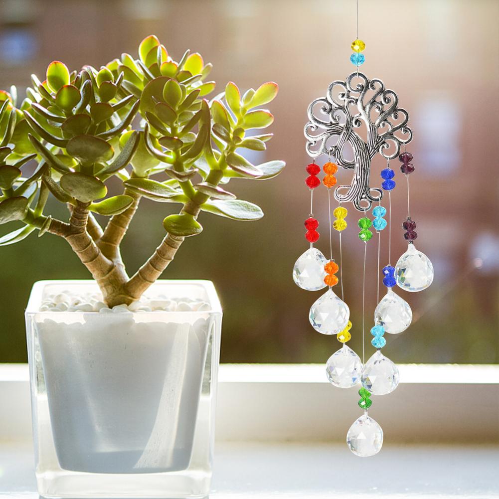 Life tree crystal wind chimes suncatcher prism ornament for car home wall window hanging decoration wind bell home art decor