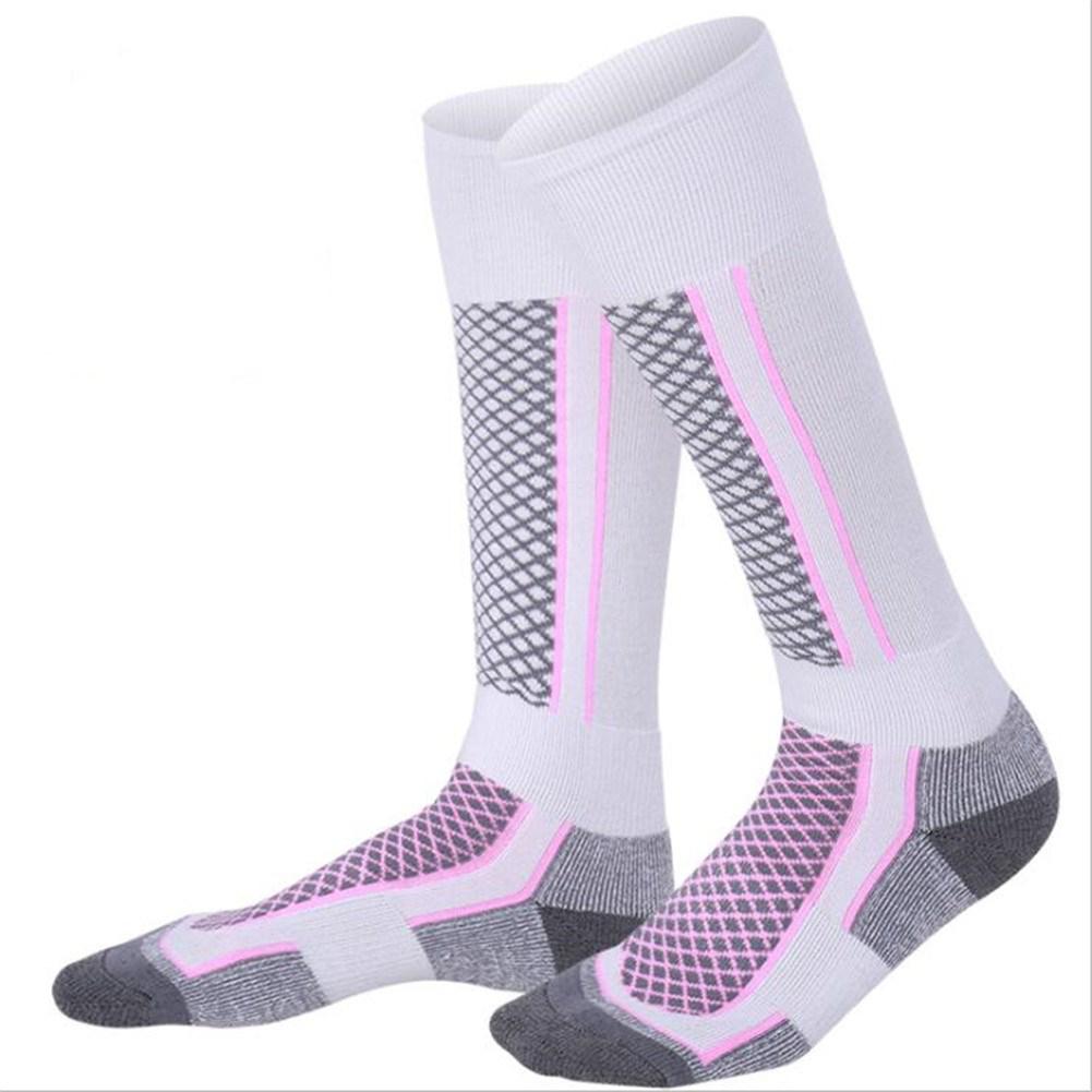 Mounchain Women/Man Winter Ski Snow Sports Socks Thermal Long Ski Snow Walking Hiking Sports Towel Socks free size: Female pink white