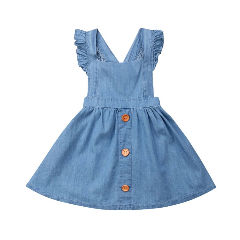 Vestido de mezclilla de verano para niñas, sin mangas, con botones y volantes, Mini vestido de princesa, sin espalda, Ropa para Niñas, vestidos informales para niños