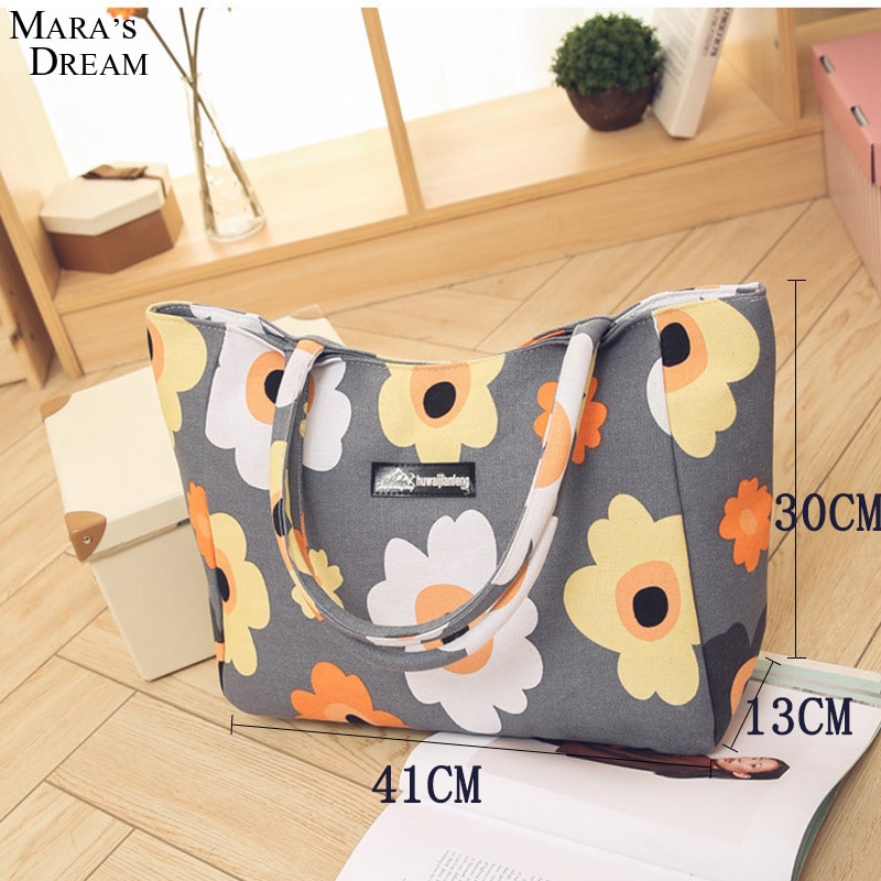 Mara Traum Damen Einzel Schulter Strand Taschen Wasserdichte Leinwand Zipper Faltbare Floral Gedruckt Stirp Einkaufstasche Tote Frauen