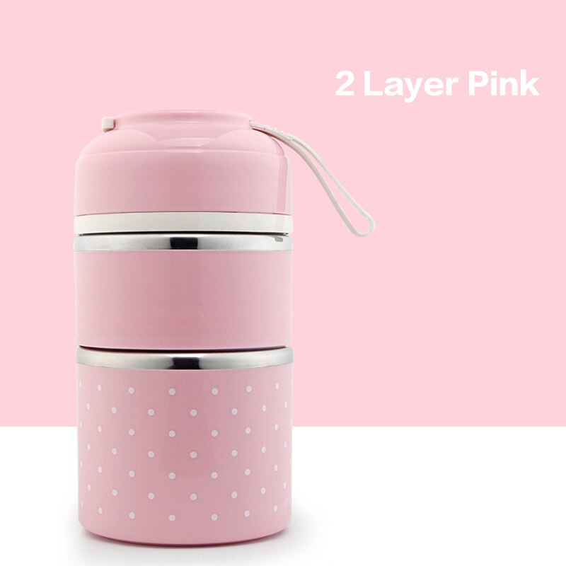 Leuke Japanse Lunchbox Voor Kids Portable Outdoor Rvs Bento Box Lekvrije Voedsel Container Keuken Voedsel Doos: pink 2 Layer / Without Bag