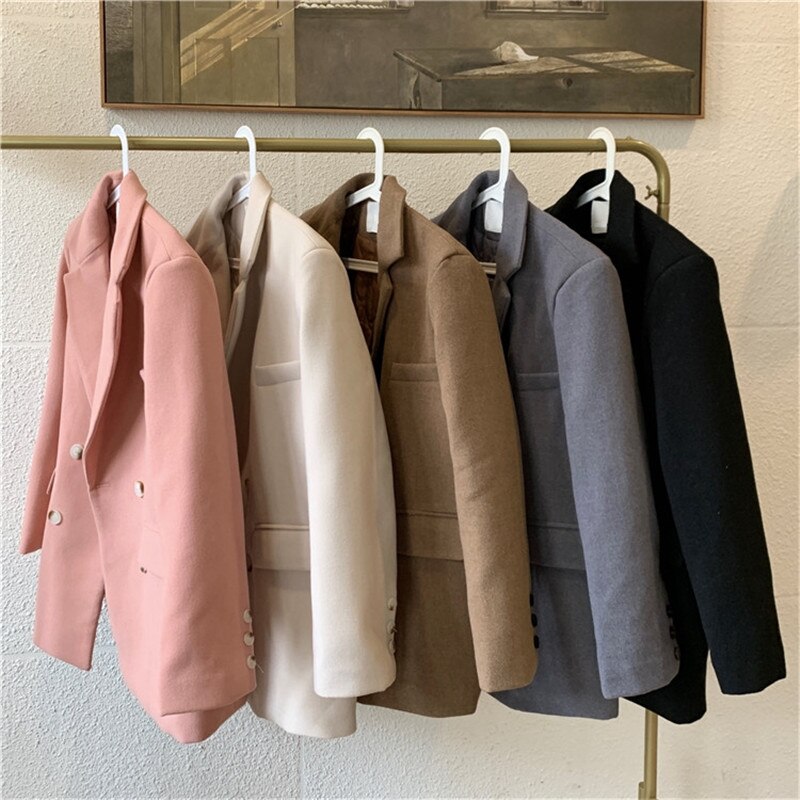 HziriP OL-Chaqueta de lana gruesa acolchada con muescas para mujer, Blazer minimalista, Tops de otoño e invierno, abrigo informal holgado