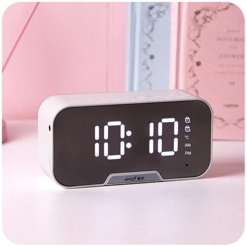 Digital Alarm Clock Radio with Bluetooth Speaker Alarm Clock Digital Wecker Digital Sleep Led Backlight Led Monitor LED HH50NZ: white
