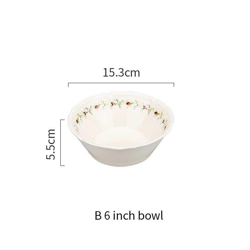 Ceramic Plate Set Dish Plate Bowl Set Dining Table Tableware Plate European Retro Rose Print Steak Dessert Fruit Dinnerware Set: B 6inch bowl