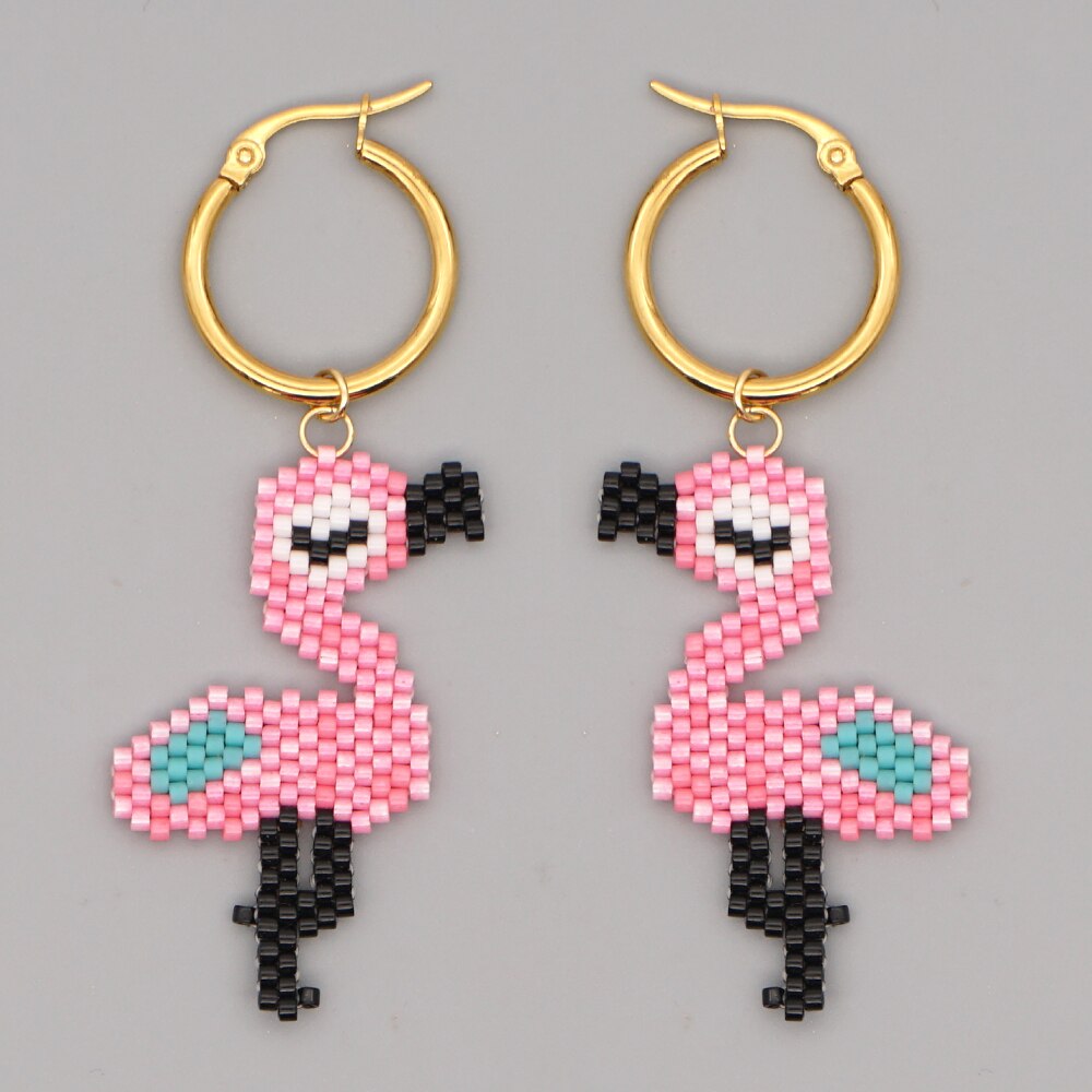 Go2boho Miyuki Beaded Earrings Pink Flamingo Hanging Earrings for Women Jewelry Femme Eardrop Accessorie Pendientes