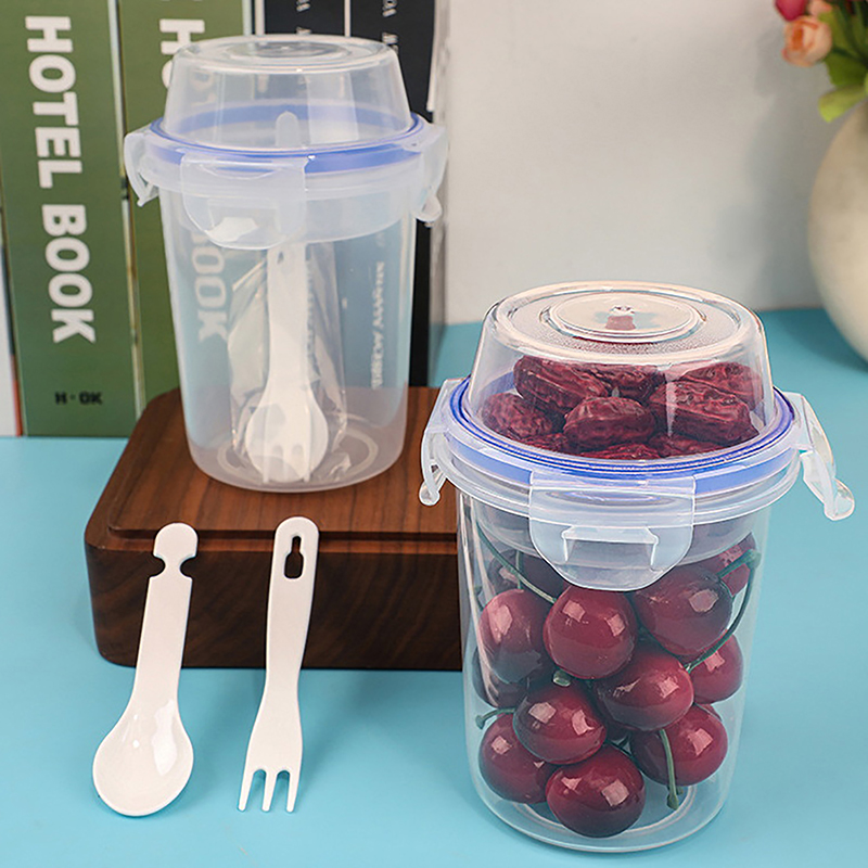 Recipientes de armazenamento de alimentos frescos, dupla camada, portáteis, viagem, frutas, salada, caixa de iogurte, cozinha para cereais
