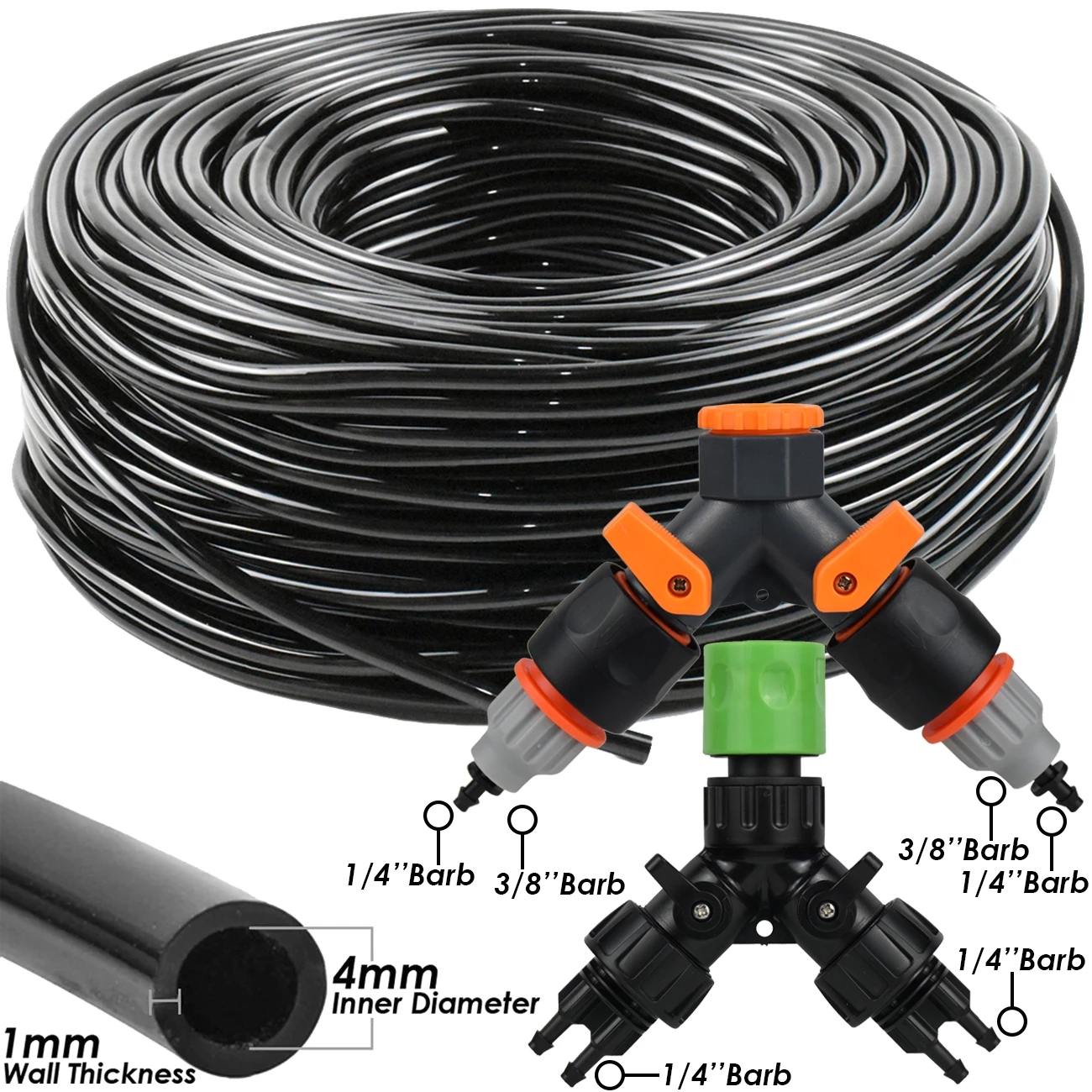 KESLA Drip Irrigation System 1/4'' Hose Adjustable 13CM Sprinkler Kit 4-Way Micro Watering Flow for Garden Flowers Vegetables