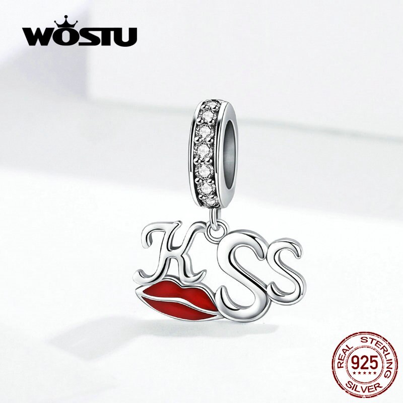 WOSTU KUSS Lippen Baumeln Charme 100% 925 Sterling Silber Zirkon Perlen Fit Original Armband Anhänger Silber 925 Schmuck CQC1237