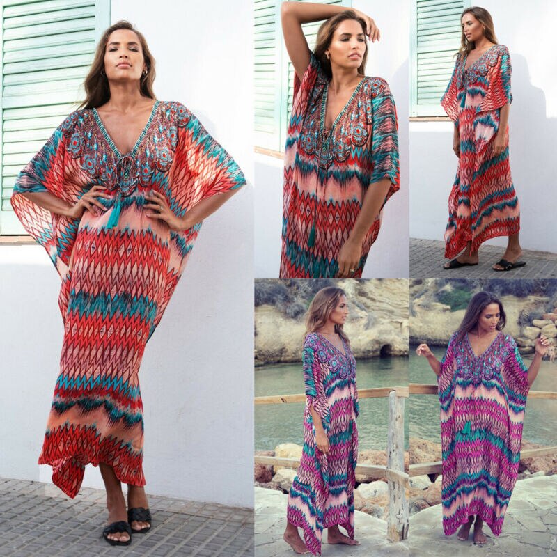 Dames boho retro bloemenprint bikini cover-up met franjes en kwastjes zomer halflange chiffon cardigan enkellange kimono cape